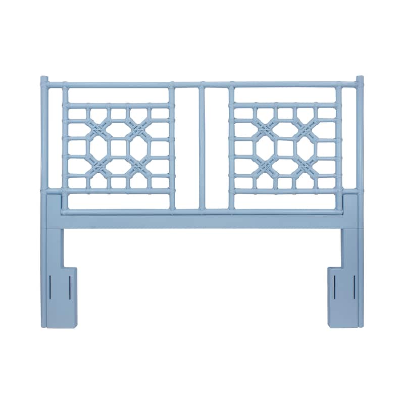 Handmade Natural Wood And Rattan Headboard by East at Main - Blue - Full