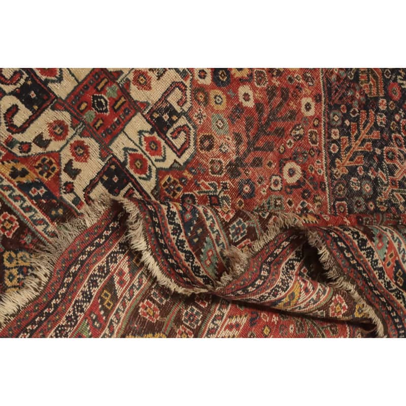 Hand Knotted Oriental 100% Wool Carpet Traditional Tribal Navy Blue & Blues Qashqai Area Rug - 9' 11'' X 7' 3''