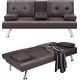 preview thumbnail 39 of 73, Modern Convertible Sleeper Sofa, Faux Leather Foldable Recliner Couch with 2 Cup Holders, Upholstered Futon Sofa Bed