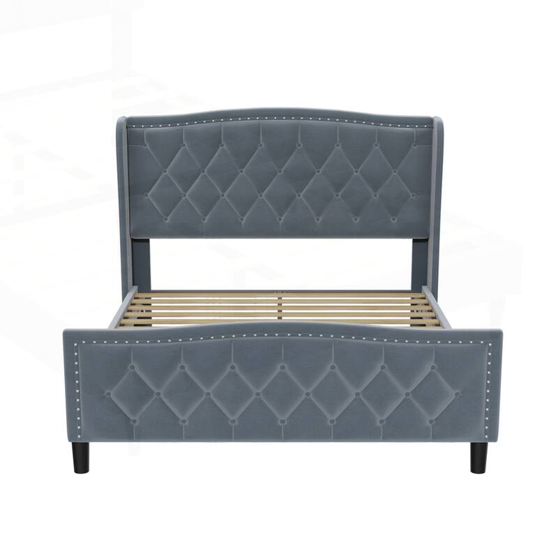 Modern Upholstered Platform Bed with Stylish Headboard and Practical Support