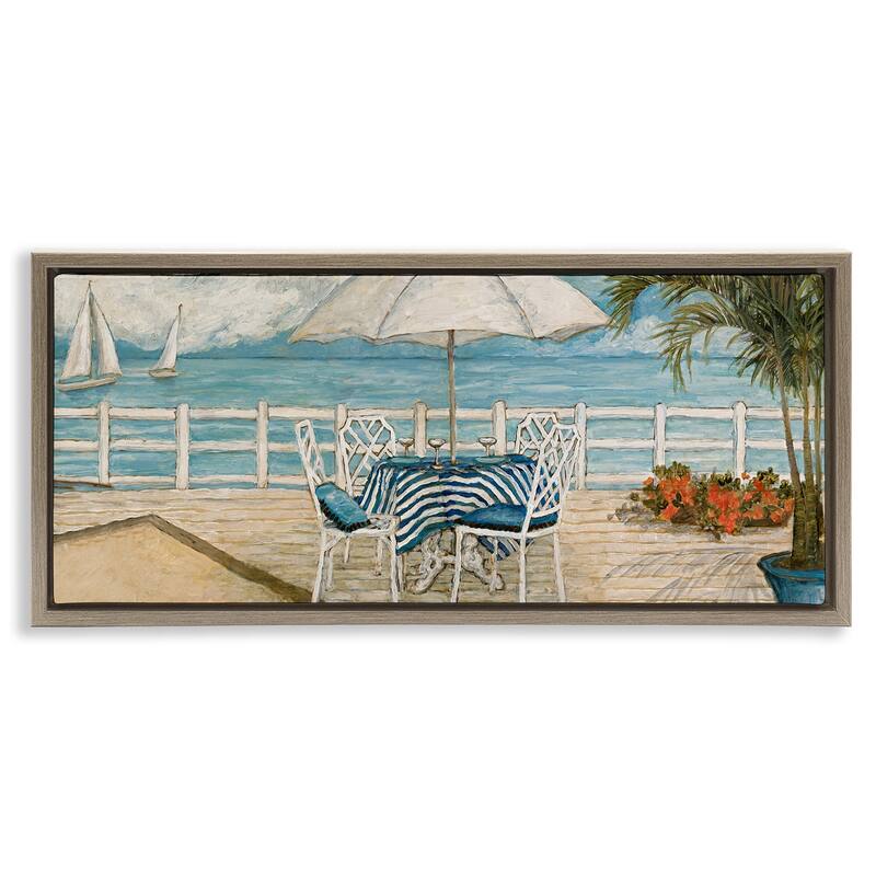 Stupell Coastal Restaurant Overlook Framed Floater Canvas Wall Art Design By Charlene Olson - 25 x 11 - Brown