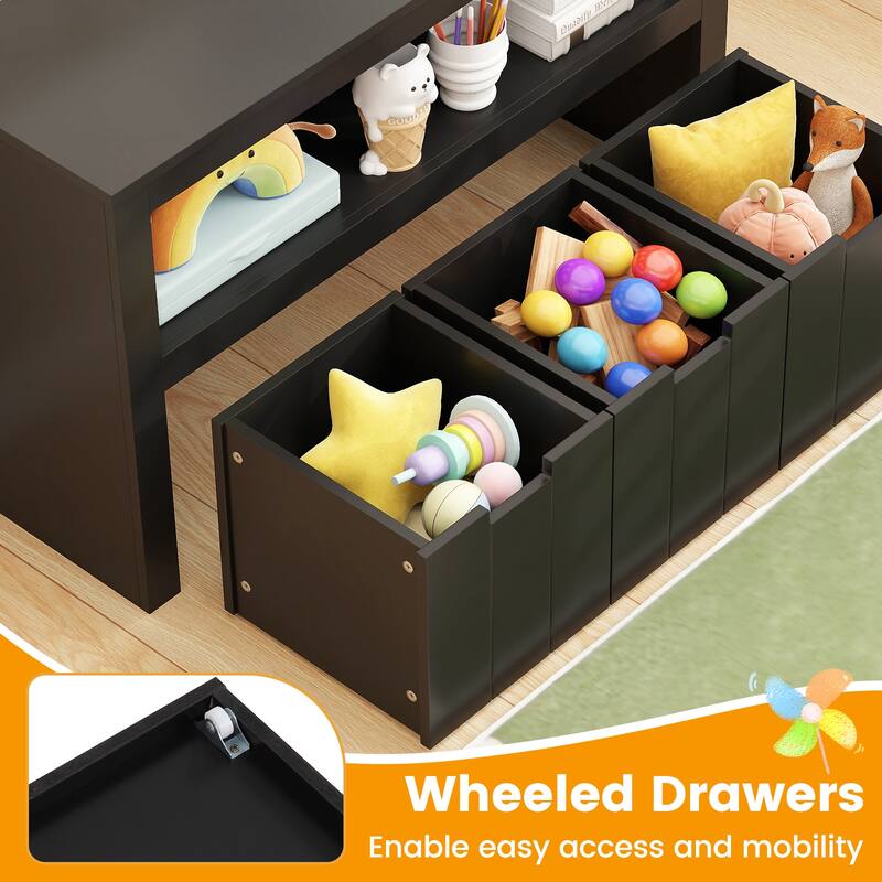 3-Drawer Storage Cabinet with Slide-Out Drawers and Wheels for Multi-Functional Home Organizer - 40" x 13" x 24.5" (L x W x H)