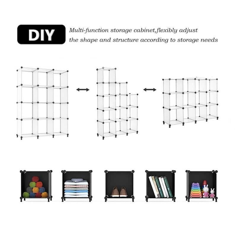 12 Cube Stackable Shoe Rack Organizer DIY Plastic Shoe Storage Cabinet for Closet & Entryway White - N/A