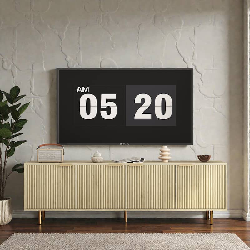 68'' Modern Fluted Wood TV Stand, Media Console with Storage Doors and Gold Legs, Entertainment Center for 55+ Inch TVs - Wood