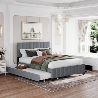 Queen Size Velvet Upholstered Platform Bed with 2 Drawers and 1 Twin XL ...