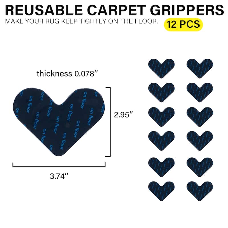 Non Slip Rug Tape / Adhesive Heart-shape - Black - 3.74" x 2.95"