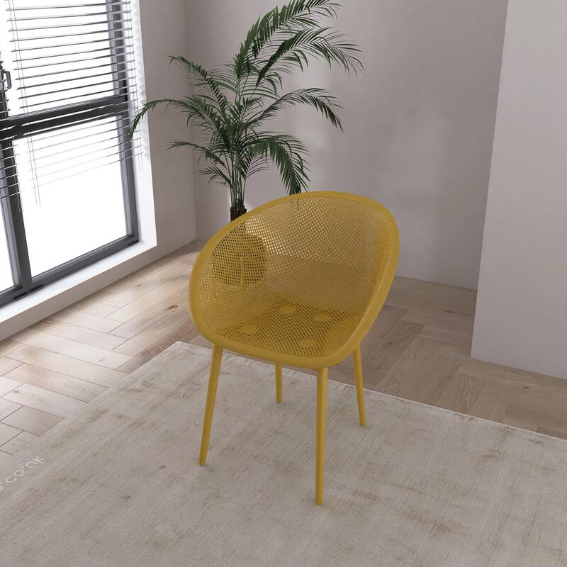 BNK Modern All-Weather PP Plastic Armchair With Mesh Hollow-Out, Indoor/Outdoor (Set of 2)