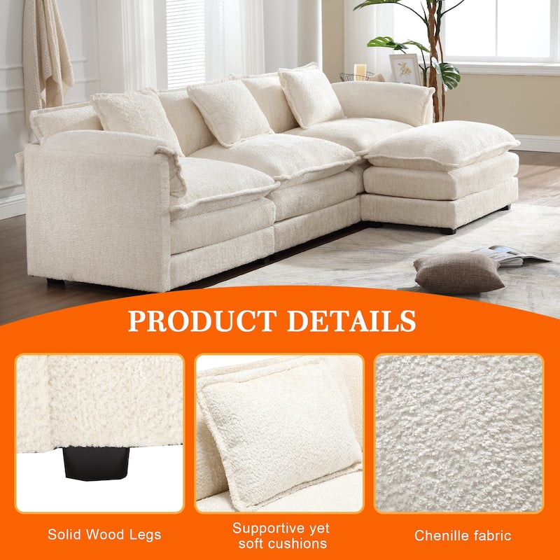 Chenille Fabric L-Shape Comfy Oversized three-seat Modular Sectional Sofa