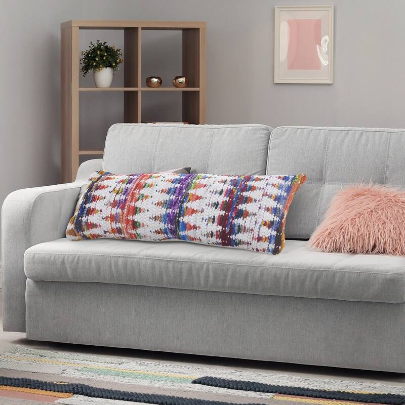 HomeRoots 14" X 36" White Red Blue Orange And Green 100% Cotton Geometric Zippered Pillow