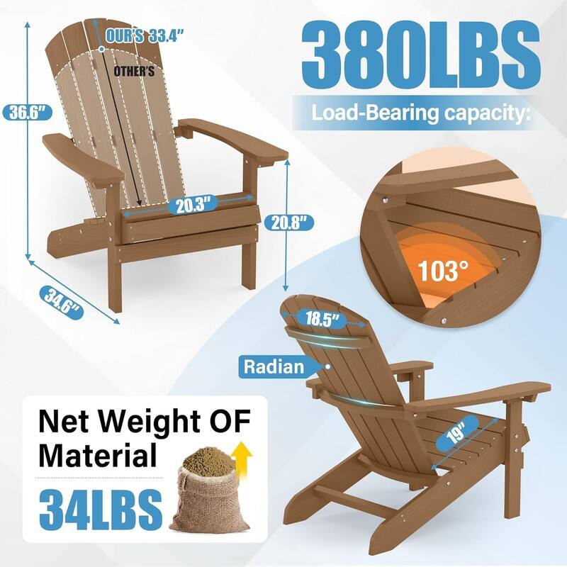 WINSOON All Weather HIPS Outdoor Plastic Adirondack Chairs Set of 4