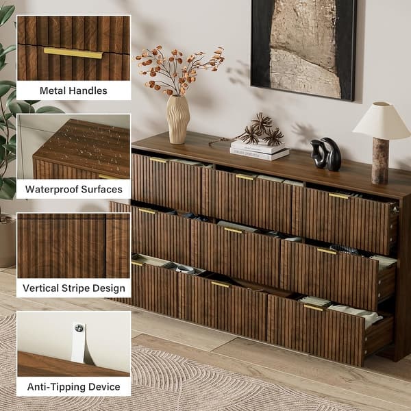 knee length dresses for ladies Benjara 63 inch Wide 6 Drawer Dresser, Crystal Like Knobs, Molded Details, Silver main image 1