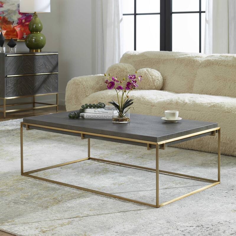 Rectangular Top Framed Coffee Accent Table - 48" - Brown and Gray