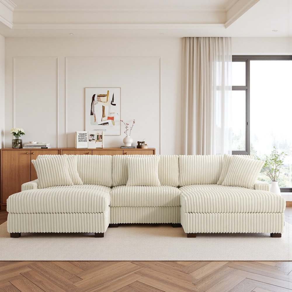 114.5" W Upholstered Sectional Modular Sofa with 2 Ottomans