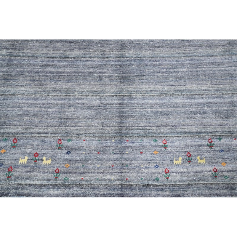 Hand Knotted Oriental Viscose Silk Carpet Tribal Animal Pictorial Greys & Charcoal Gabbeh Area Rug - 11' 9'' X 8' 7''
