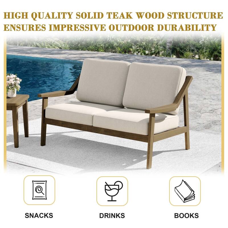 Outdoor Teak Wood Slat Back Patio Loveseat Sofa