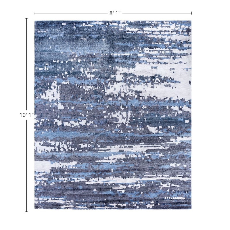 Modern One-of-a-Kind Handmade Area Rug, Blue - 8' 1" x 10' 1"