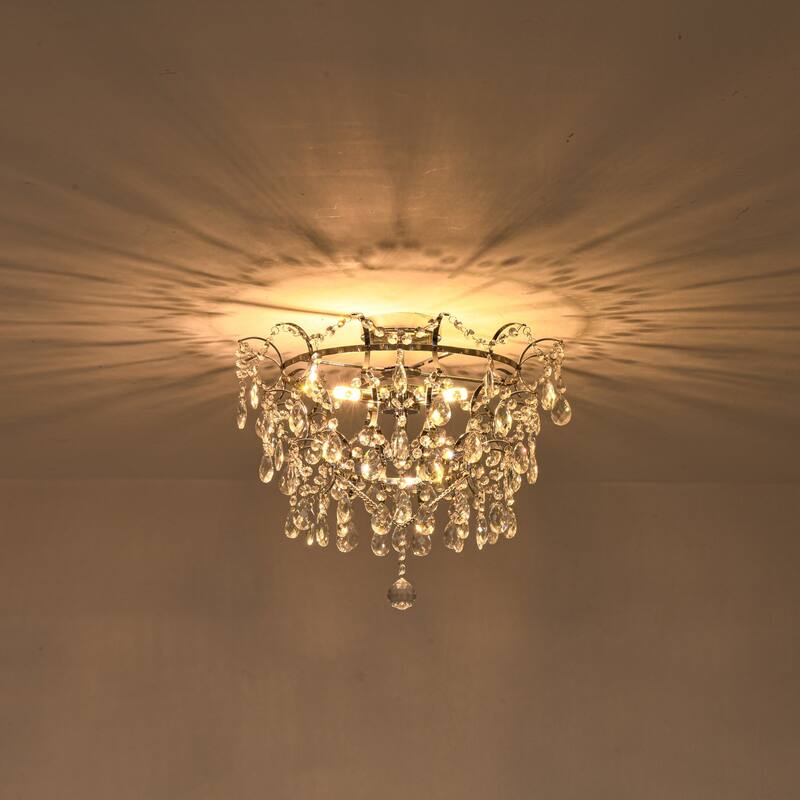 Elegant 4-Light Chrome Semi Flush Mount Ceiling Light with Clear Crystal Raindrop Accents for Living Room or Dining Room