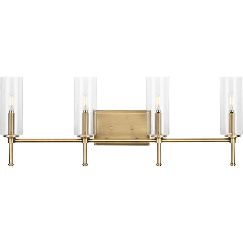 Elara Collection Four-Light Vintage Brass Clear Glass Vanity Light - 31.65 in x 5.12 in x 11.5 in - 31.65 in x 5.12 in x 11.5 in