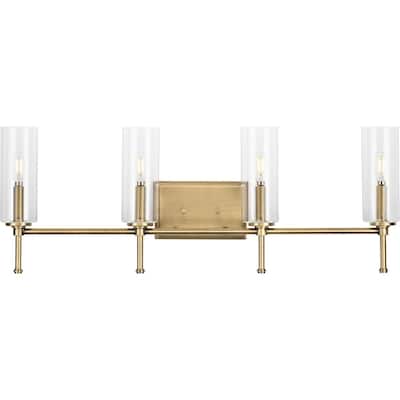 Elara Collection Four-Light Vintage Brass Clear Glass Vanity Light - 31.65 in x 5.12 in x 11.5 in