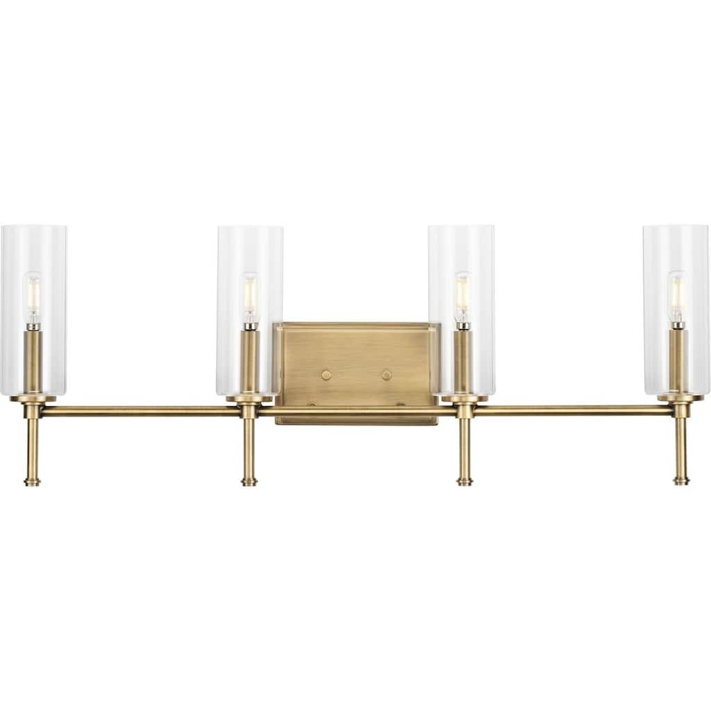 Elara Collection Four-Light Vintage Brass Clear Glass Vanity Light - 31.65 in x 5.12 in x 11.5 in