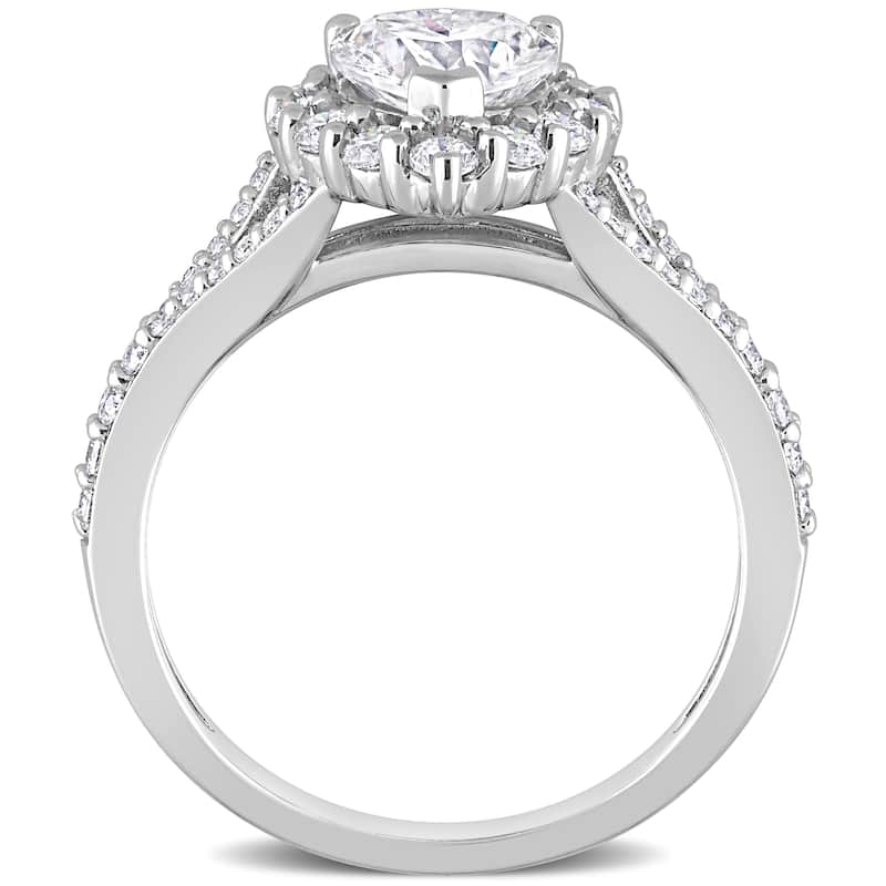 Miadora 1 1/2ct DEW Heart-cut Moissanite Halo Split Shank Engagement Ring in Sterling Silver