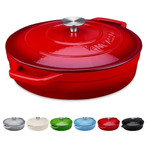 slide 2 of 25, vancasso 3 qt. Non Stick Cast Iron Round Braiser Red