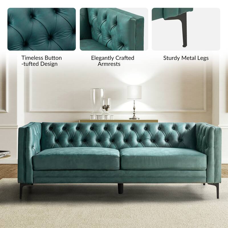 Calymne 84" Classic Square Arms Sofa with Button-Tufted Back by HULALA HOME