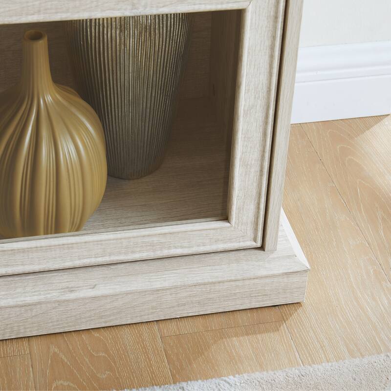 GDFStudio - Brookline Modern Storage Glass Display Cabinet with Flip-Up Glass Doors and 4-Tier Shelving