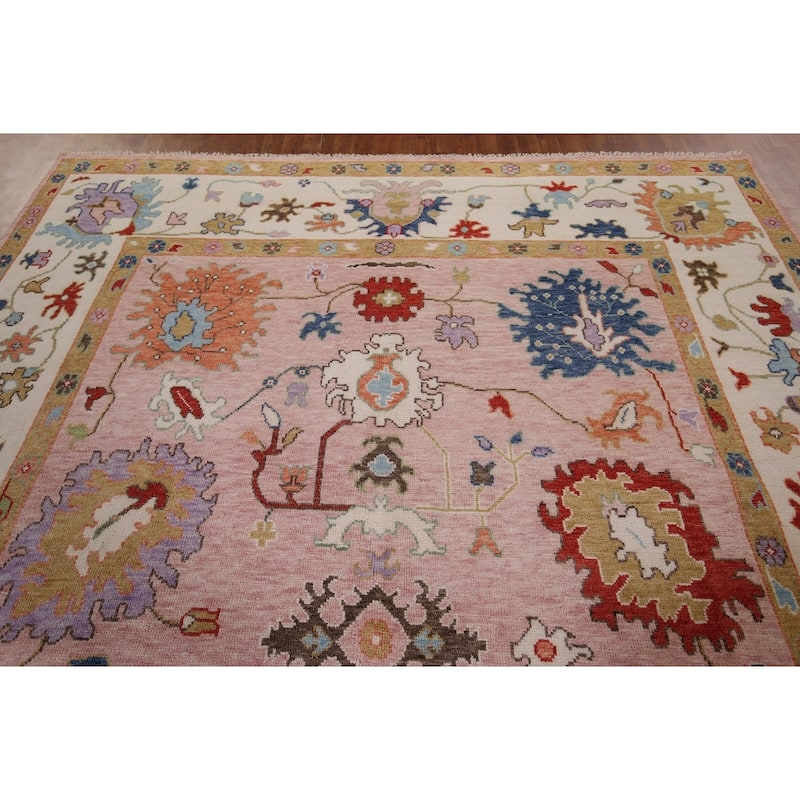 Pink Oushak Oriental Area Rug Handmade Wool Carpet - 8'11" x 11'7"