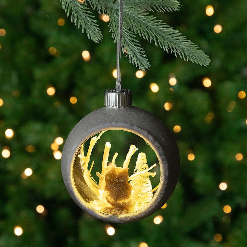 Owl Cutout Christmas Ornament - 3.75" - Silver and White