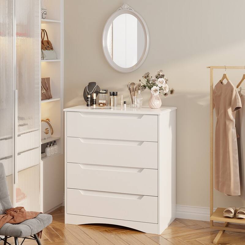 4 Drawer Dresser Chest of Drawers White for Bedroom, Modern Vertical Storage Dressing Table - White - 4-drawer