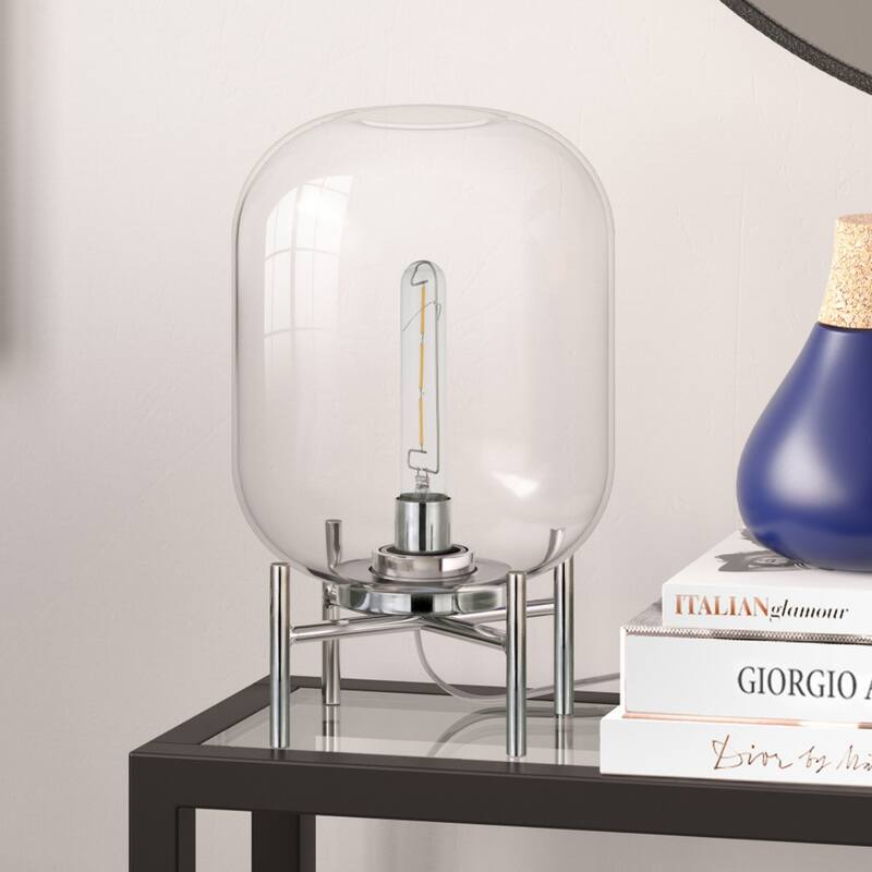 15" Contemporary Metal Table Lamp with Rotary Socket Switch and Clear Cylinder Glass Shade for Bedrooms - 15”H x 9”W x 9”D