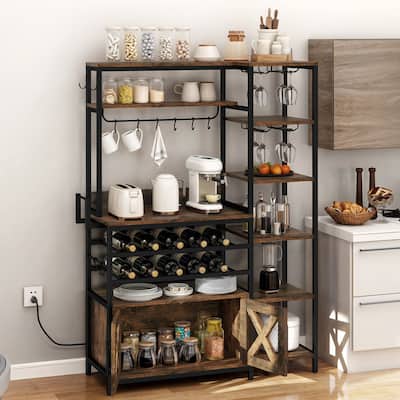 Moasis Industrial 6-Tier Wine Rack Cabinet with Power Outlet and Glass Holder