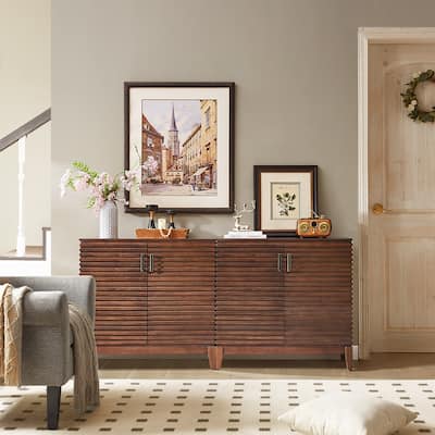 Morden Fort Wood Sideboard Storage Buffet Cabinet with 3D Stripes Doors