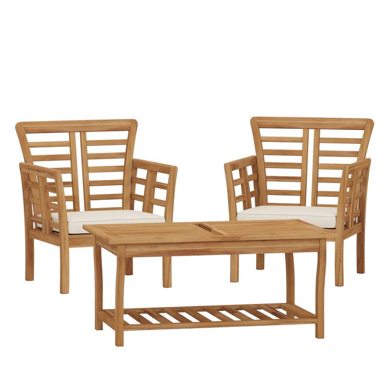2 Wooden Armchairs, Accent Chairs, Lounge Chairs Set with Coffee Table