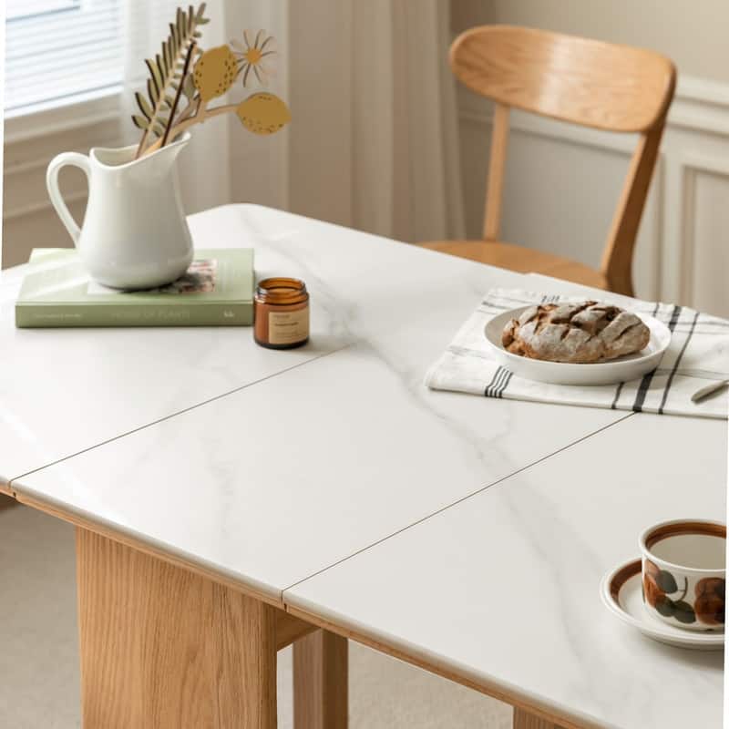 Extendable Solid Oak Dining Table with Rock Slab Top, Seats 4-6