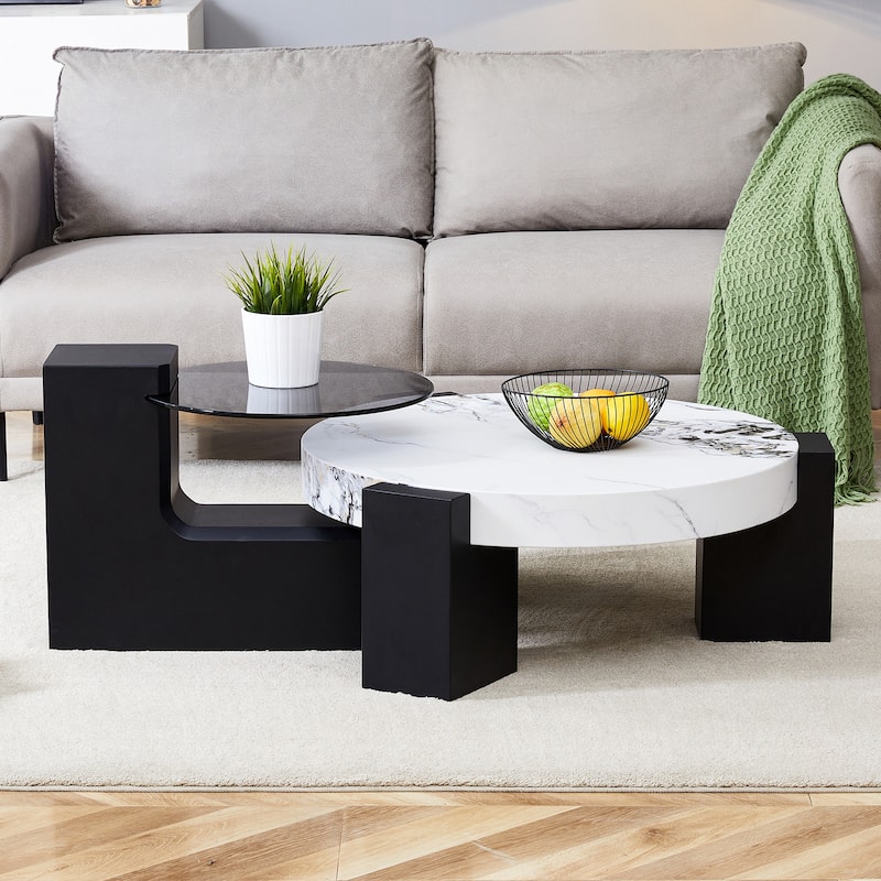 Roomfitters Detachable Double Layer Coffee Table with Modern Design, Space-Saving MDF Table for Versatile Use