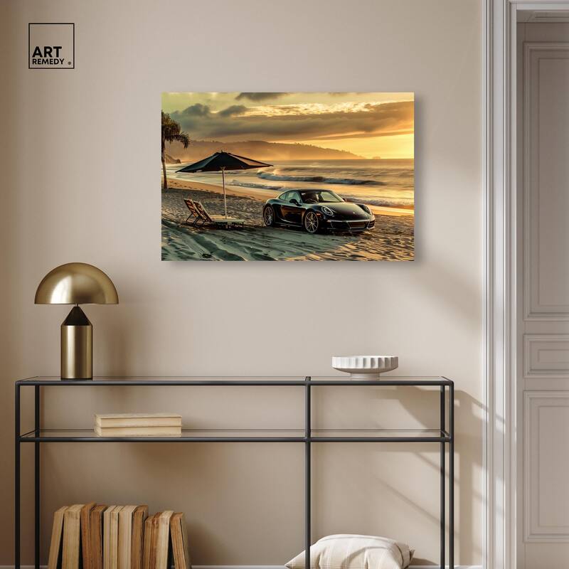 Lovely Sunset Beach Drive Canvas by Art Remedy, Gallery Wrapped