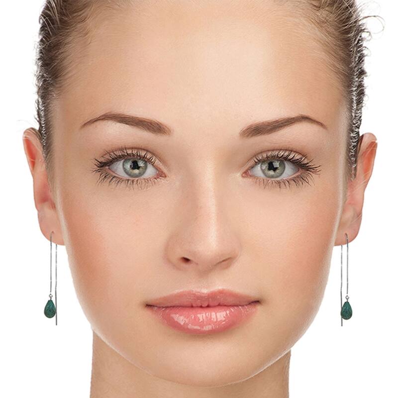 14K Solid Gold Threaded Dangles Gemstone Earrings with Emeralds