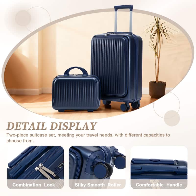 14"/20" 2 pcs/set in ABS Spinner Wheel Luggage, with Combination Lock and Front Opening Design, 14" Cosmetic Case