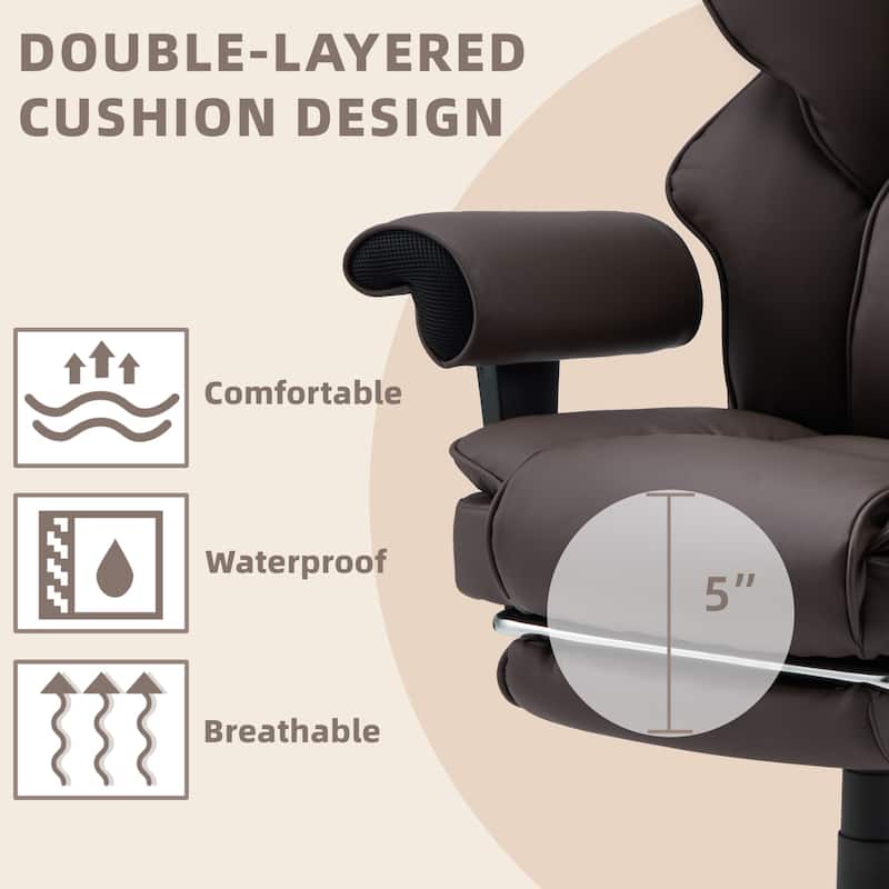 Ergonomic 6-Point Massage Office Chair with Heating, Reclining Function, Retractable Footrest, and Adjustable Armrests