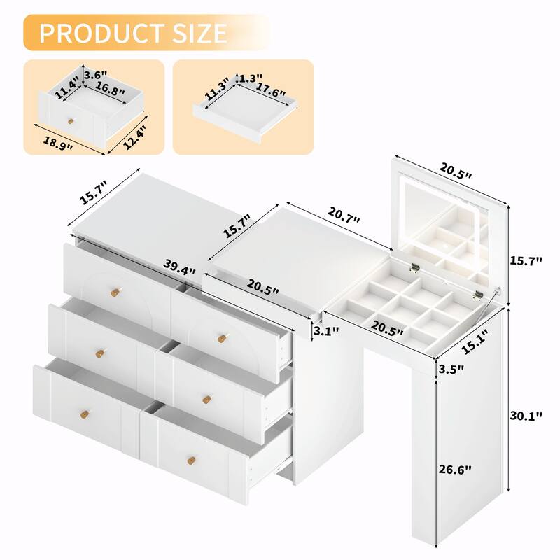 Vanity Desk with Mirror & Lights, Flip-Top Makeup Vanity Table