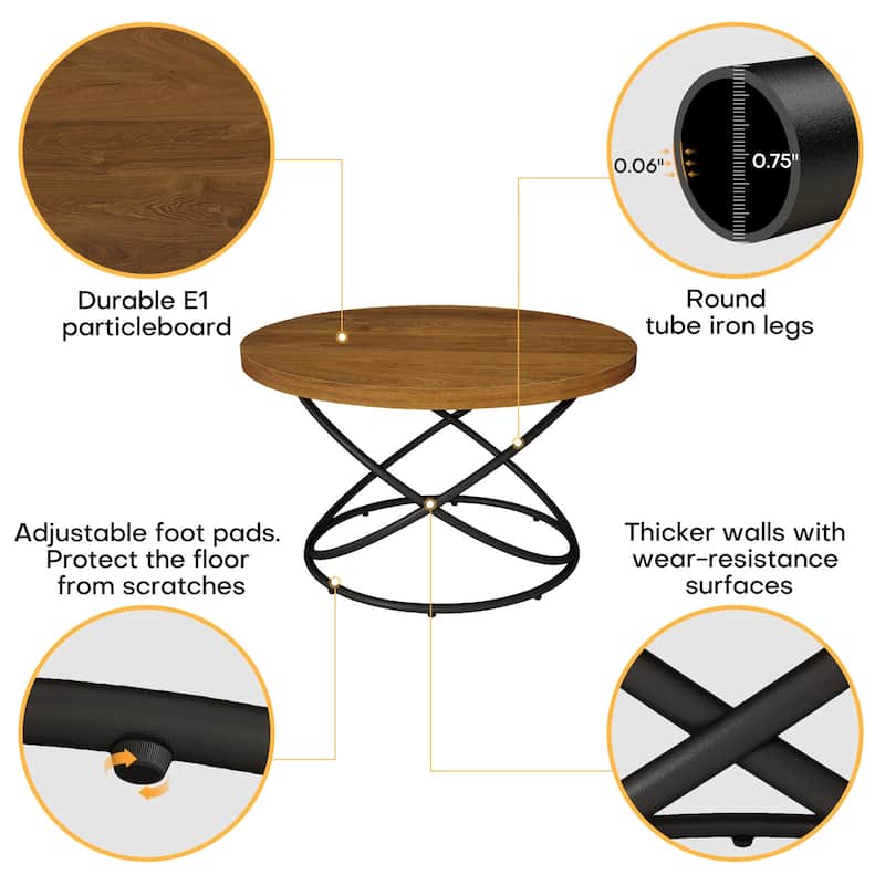 Tempered Glass Top Round Coffee Table with Metal Base