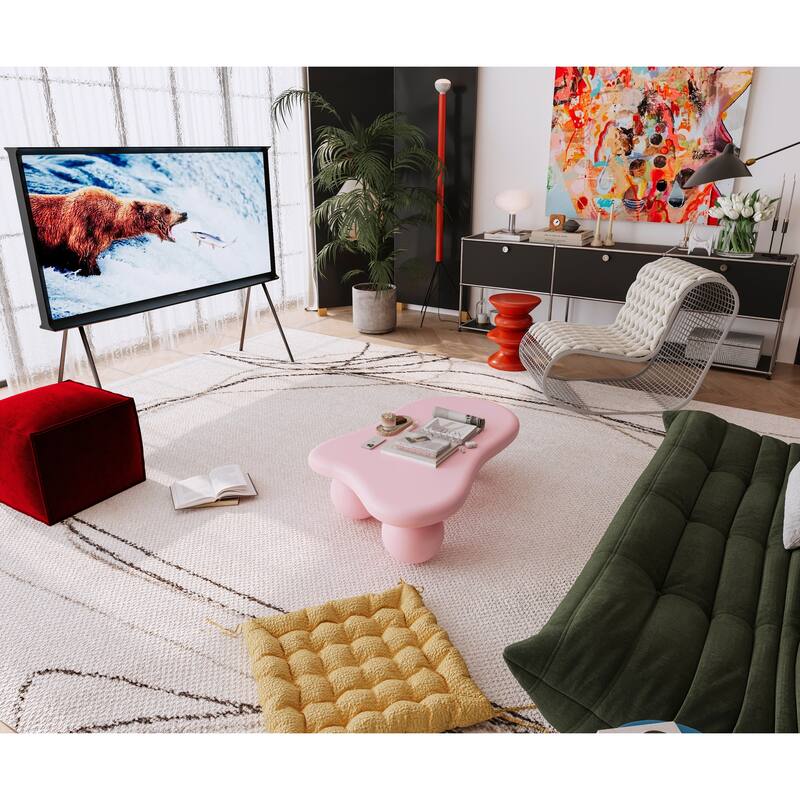 40 Inch Cloud Shaped Coffee Table with 3 Ball Legs for Living Room