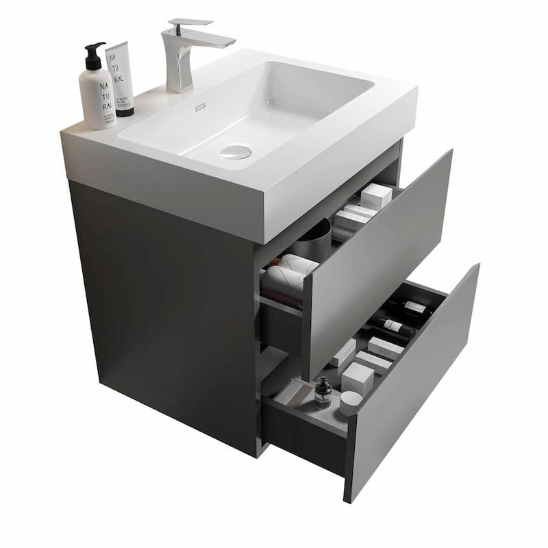 36"/30"/24" Floating Bathroom Vanity with Sink, Wall-Mounted Storage Cabinet