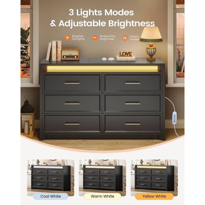 Dresser for Bedroom with Drawers Mid-Century Modern Dresser 3 Color Lights