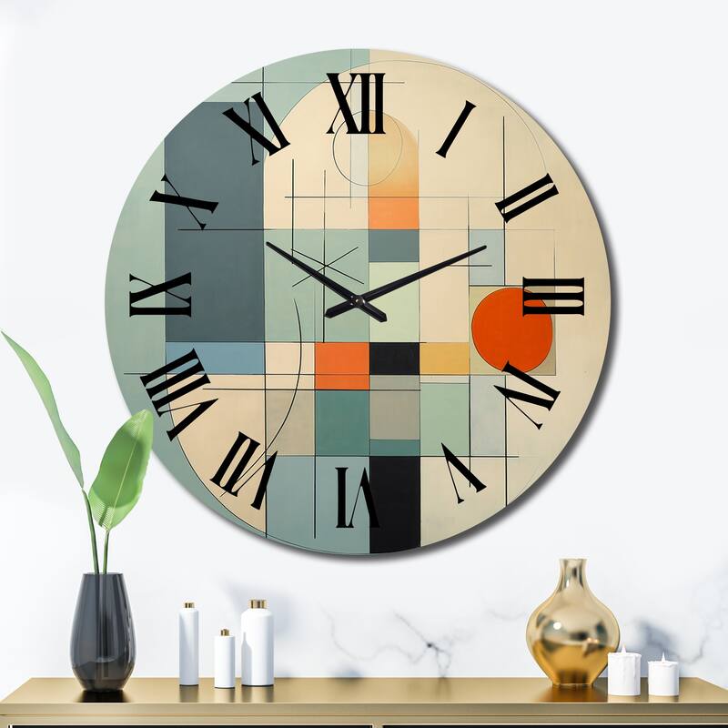 Designart "Serendipity Abstract Mid-Century Geometrics II" Modern Midcentury Oversized Wall Clock - 36 In. Wide x 36 In. High