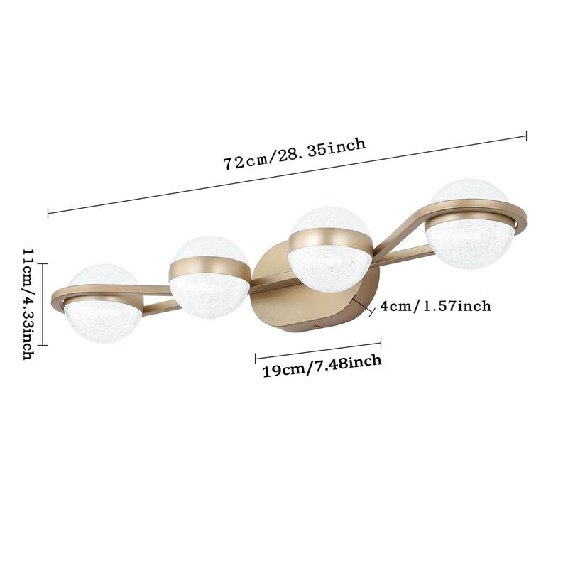 Vanity Lights with 4 LED Bulbs for Bathroom Lighting - Brushed Gold