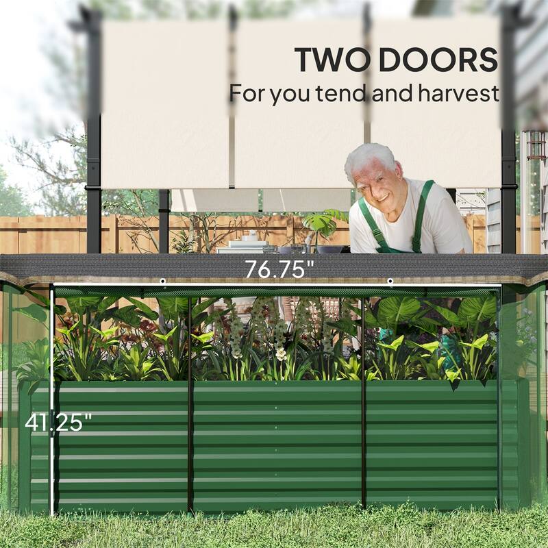 Galvanized Steel Raised Garden Bed with Crop Cage and Shade