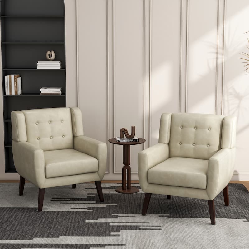 Cotton/ Linen Look Fabric Modern Accent Chair Armchair - Set of 2 - Cream PU(Set of 2)